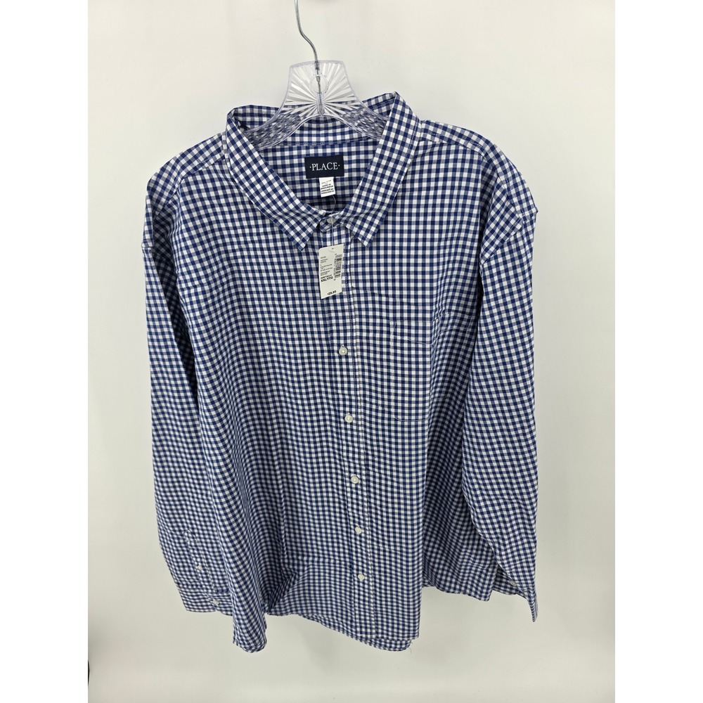 The Childrens Place Boys XXL Blue White Gingham Long Sleeve Button Down Shirt